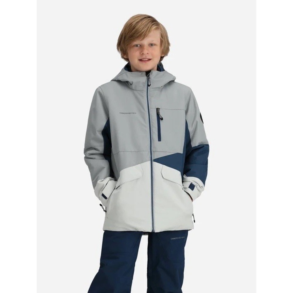 Obermeyer Gage Ski Jacket Teen L (14-16) Gray/Blue Colorblock Insulated